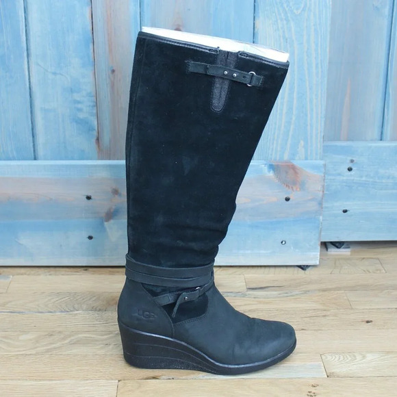 UGG Lesley Waterproof Suede Wedges Knee High Zip Warm Boots Size 6 - Picture 1 of 10